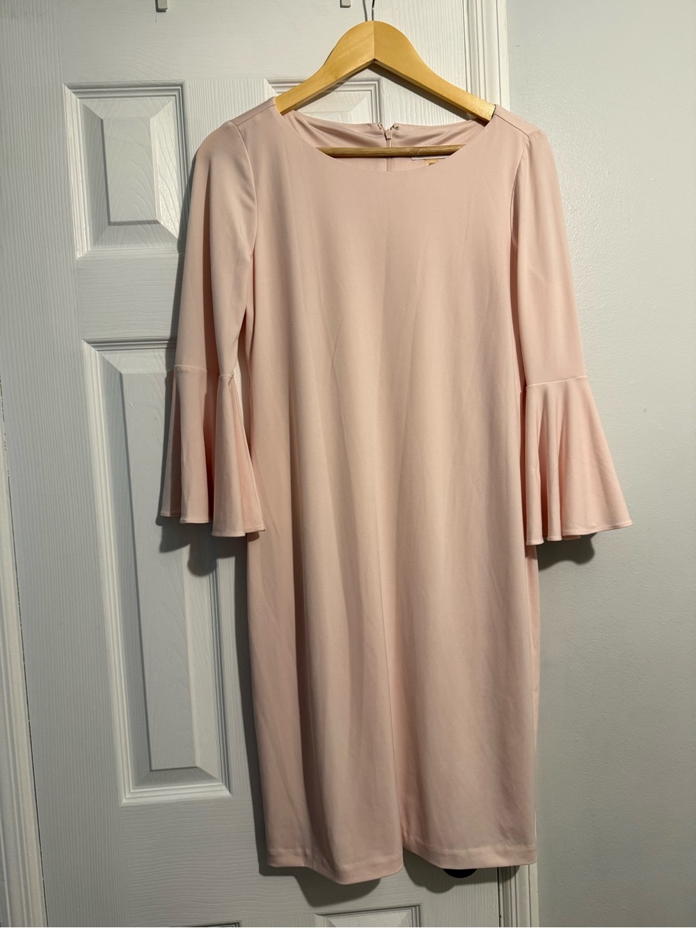 Calvin Klein Blush Pink Midi Shift Dress with Bell Sleeves